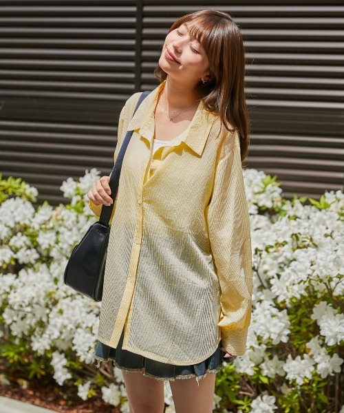 GORGE（ゴージ）の「《3WAY×シアー素材》ストライプシャツ／フェミニン／春夏秋／全3色（シャツ/ブラウス・レディース・ブルー/イエロー/ピンク・F）」の7枚目の写真