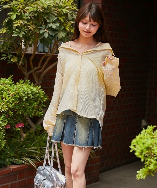 GORGE（ゴージ）の「《3WAY×シアー素材》ストライプシャツ／フェミニン／春夏秋／全3色（シャツ/ブラウス・レディース・ブルー/イエロー/ピンク・F）」の9枚目の写真