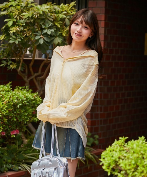 GORGE（ゴージ）の「《3WAY×シアー素材》ストライプシャツ／フェミニン／春夏秋／全3色（シャツ/ブラウス・レディース・ブルー/イエロー/ピンク・F）」の10枚目の写真