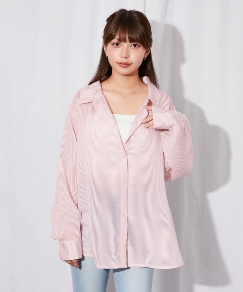 GORGE（ゴージ）の「《3WAY×シアー素材》ストライプシャツ／フェミニン／春夏秋／全3色（シャツ/ブラウス・レディース・ブルー/イエロー/ピンク・F）」の19枚目の写真