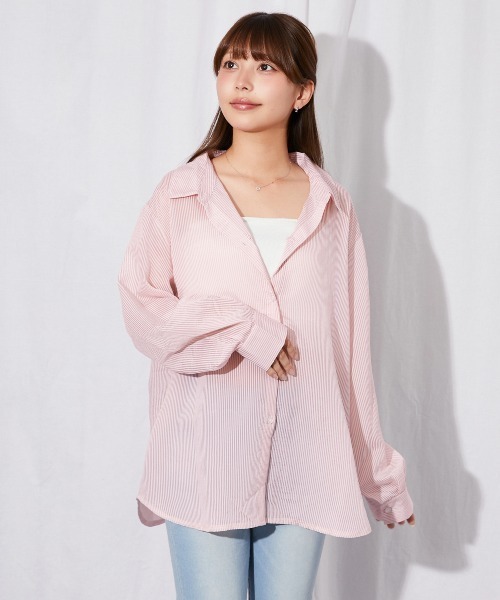 GORGE（ゴージ）の「《3WAY×シアー素材》ストライプシャツ／フェミニン／春夏秋／全3色（シャツ/ブラウス・レディース・ブルー/イエロー/ピンク・F）」の20枚目の写真