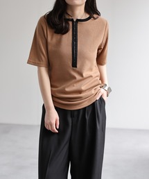 配色デザインリブトップス / テレコTeeシャツ