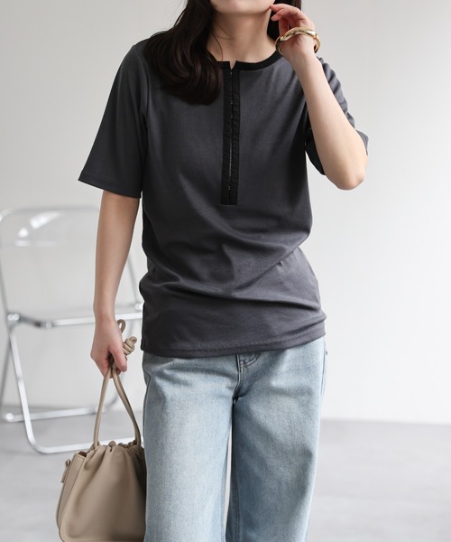 ap retro(アプレトロ)の「配色デザインリブトップス / テレコTeeシャツ(Tシャツ/カットソー・レディース・チャコール/モカ/ホワイト系その他/オフホワイト/ブラック系その他・FREE)」の13枚目の写真