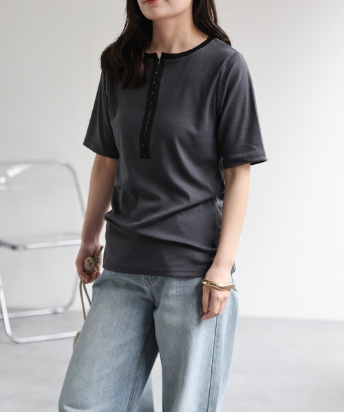 ap retro(アプレトロ)の「配色デザインリブトップス / テレコTeeシャツ(Tシャツ/カットソー・レディース・チャコール/モカ/ホワイト系その他/オフホワイト/ブラック系その他・FREE)」の16枚目の写真
