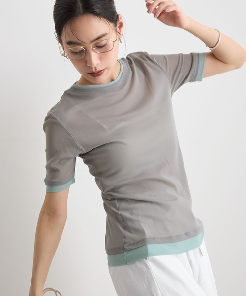 STELLA FISH(ステラフィッシュ)の「配色レイヤード風シアー半袖トップス(Tシャツ/カットソー・レディース・アイボリー/グレー/ピンク・FREE)」の3枚目の写真