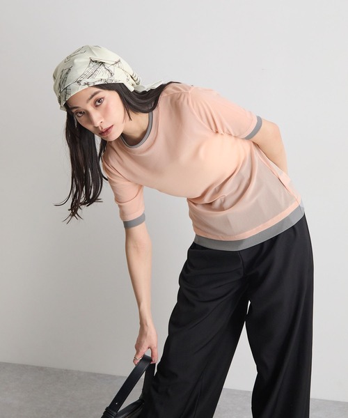 STELLA FISH(ステラフィッシュ)の「配色レイヤード風シアー半袖トップス(Tシャツ/カットソー・レディース・アイボリー/グレー/ピンク・FREE)」の1枚目の写真