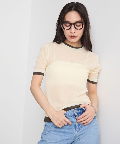 STELLA FISH(ステラフィッシュ)の「配色レイヤード風シアー半袖トップス(Tシャツ/カットソー・レディース・アイボリー/グレー/ピンク・FREE)」の2枚目の写真