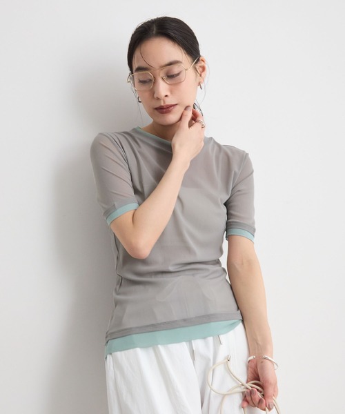 STELLA FISH(ステラフィッシュ)の「配色レイヤード風シアー半袖トップス(Tシャツ/カットソー・レディース・アイボリー/グレー/ピンク・FREE)」の18枚目の写真