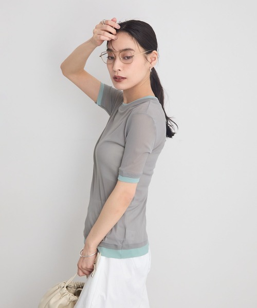 STELLA FISH(ステラフィッシュ)の「配色レイヤード風シアー半袖トップス(Tシャツ/カットソー・レディース・アイボリー/グレー/ピンク・FREE)」の19枚目の写真