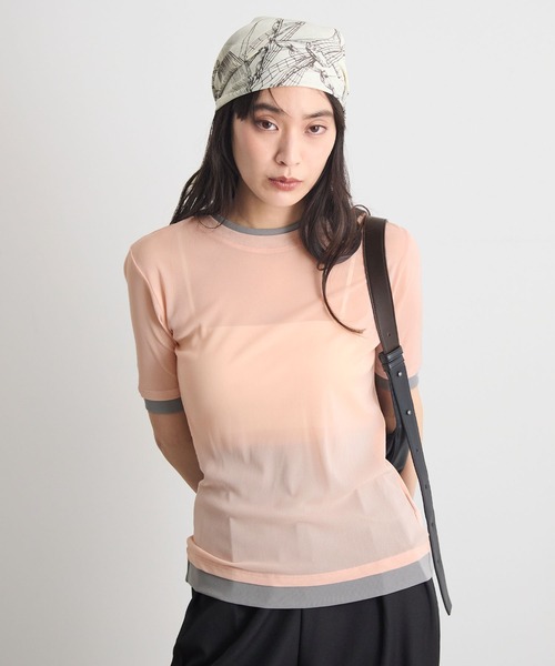 STELLA FISH(ステラフィッシュ)の「配色レイヤード風シアー半袖トップス(Tシャツ/カットソー・レディース・アイボリー/グレー/ピンク・FREE)」の4枚目の写真