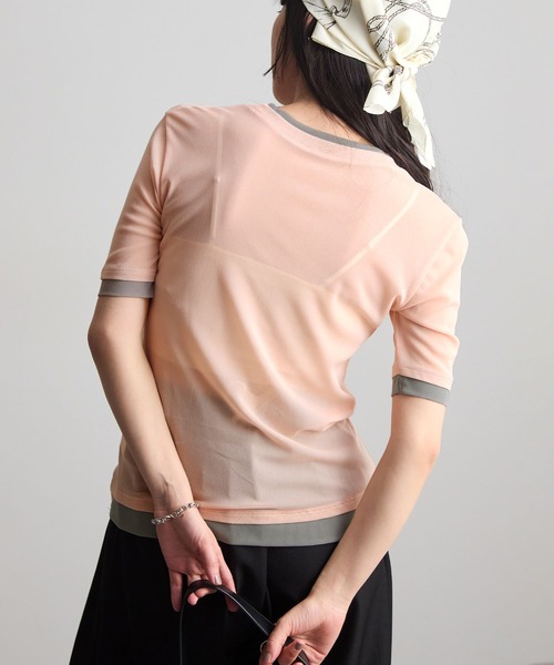 STELLA FISH(ステラフィッシュ)の「配色レイヤード風シアー半袖トップス(Tシャツ/カットソー・レディース・アイボリー/グレー/ピンク・FREE)」の9枚目の写真