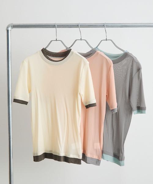 STELLA FISH(ステラフィッシュ)の「配色レイヤード風シアー半袖トップス(Tシャツ/カットソー・レディース・アイボリー/グレー/ピンク・FREE)」の13枚目の写真