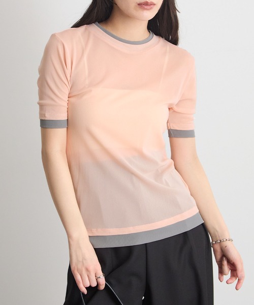 STELLA FISH(ステラフィッシュ)の「配色レイヤード風シアー半袖トップス(Tシャツ/カットソー・レディース・アイボリー/グレー/ピンク・FREE)」の6枚目の写真