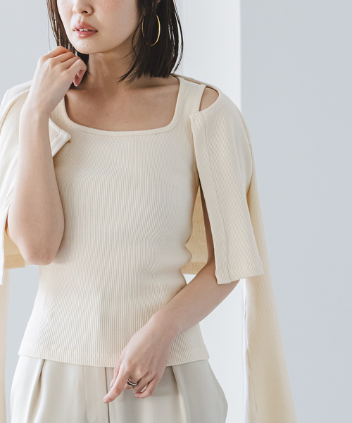 Noble(ノーブル)の「《アンサンブル対応》MAISON CORNICHON/メゾン コルニション Square Tank TOP(タンクトップ・レディース・レッド/アイボリー/チャコールグレー・FREE)」の15枚目の写真
