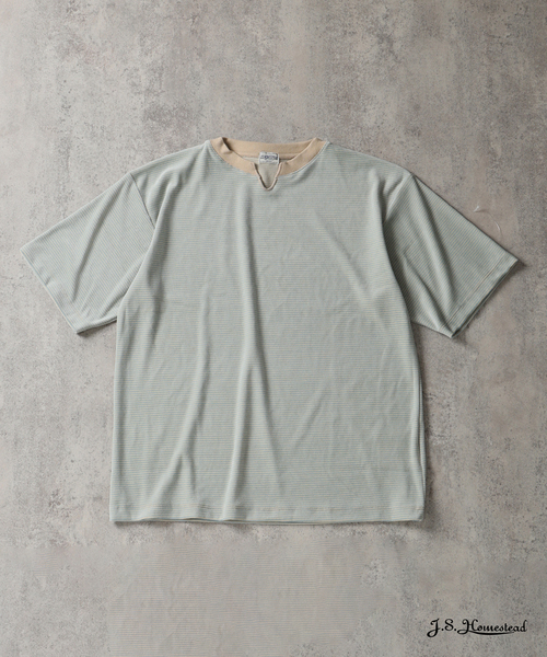 JOURNAL STANDARD J.S HOMESTEAD(ジャーナルスタンダードホームステッド)の「J.S.Homestead / ベルベット ボーダー キー × ボート ネック Tシャツ(Tシャツ/カットソー・メンズ・ベージュ/ブラック系その他/ネイビー・MEDIUM/LARGE)」の2枚目の写真