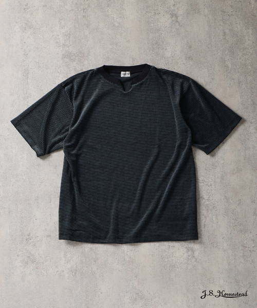 JOURNAL STANDARD J.S HOMESTEAD(ジャーナルスタンダードホームステッド)の「J.S.Homestead / ベルベット ボーダー キー × ボート ネック Tシャツ(Tシャツ/カットソー・メンズ・ベージュ/ブラック系その他/ネイビー・MEDIUM/LARGE)」の3枚目の写真