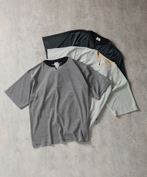 JOURNAL STANDARD J.S HOMESTEAD(ジャーナルスタンダードホームステッド)の「J.S.Homestead / ベルベット ボーダー キー × ボート ネック Tシャツ(Tシャツ/カットソー・メンズ・ベージュ/ブラック系その他/ネイビー・MEDIUM/LARGE)」の8枚目の写真