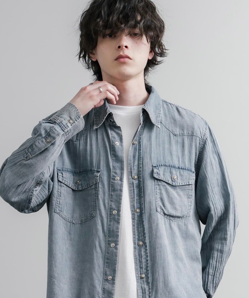 KRIFF MAYER(クリフメイヤー)の「KRIFF MAYER クリフメイヤー オーバーサイズエアーライトデニムウエスタン長袖シャツ 2555106(シャツ/ブラウス・メンズ・ライトブルー/チャコール/ダークブルー・M/XL/L)」の19枚目の写真