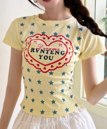 星柄 フロント ロゴ プリント コンパクト Tシャツ