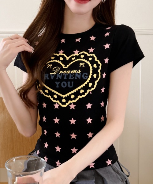 Ada.(エイダ)の「星柄 フロント ロゴ プリント コンパクト Tシャツ(Tシャツ/カットソー・レディース・ブラック/イエロー/ネイビー・FREE)」の18枚目の写真