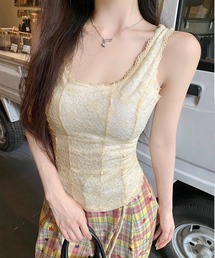 ビスチェ風レースカップ付きタンクトップ