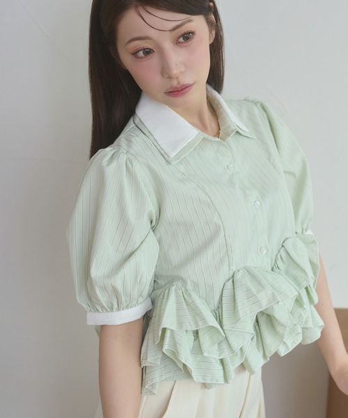 Ambre Neige(アンブルネージュ)の「w collar flill shirt / Wエリフリルシャツ(シャツ/ブラウス・レディース・ブルー系その他/その他/オフホワイト/グリーン系その他・FREE)」の2枚目の写真