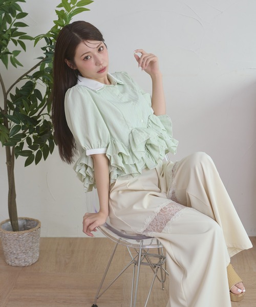 Ambre Neige(アンブルネージュ)の「w collar flill shirt / Wエリフリルシャツ(シャツ/ブラウス・レディース・ブルー系その他/その他/オフホワイト/グリーン系その他・FREE)」の21枚目の写真