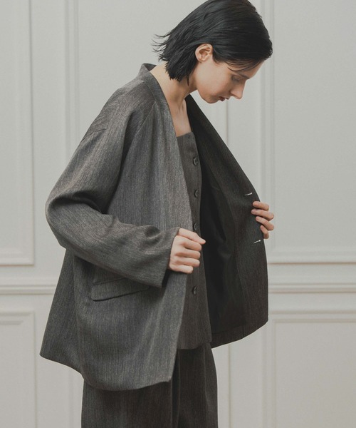 WHYTO.（ホワイト）の「「WHYTO. / ホワイト」tweed satin over jacket（その他アウター・レディース・ブラウン/ブラック・36/38）」の7枚目の写真