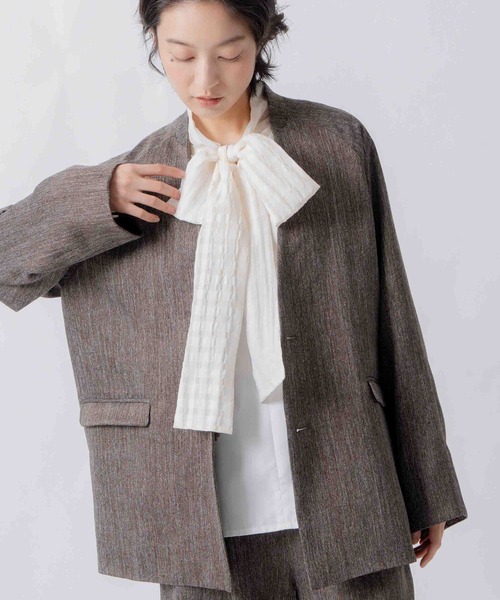 WHYTO.（ホワイト）の「「WHYTO. / ホワイト」tweed satin over jacket（その他アウター・レディース・ブラウン/ブラック・36/38）」の12枚目の写真