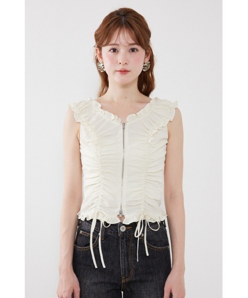 rienda(リエンダ)の「【AKB48 倉野尾成美さん着用】フロントジップノースリブラウス 夏服(シャツ/ブラウス・レディース・アイボリー/レッド/ブラック・SMALL/MEDIUM)」の9枚目の写真