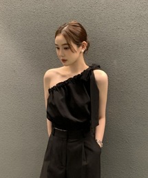 ワンショルダーリボンノースリーブトップス