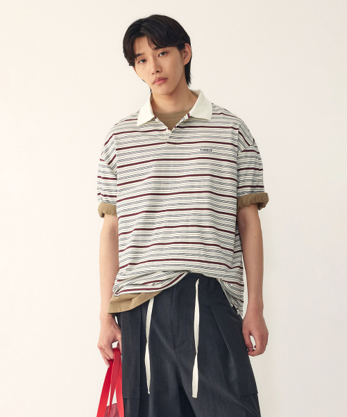 [Mens] Мультистрайп кардиган T‑shirt Айвори 9156222211