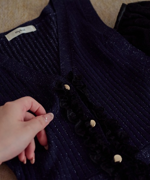 mideal（マイディール）の「lace design glitter peplum knit / レースデザイングリッターペプラムニット（ニット/セーター・レディース・ネイビー/ブラウン・FREE）」の16枚目の写真