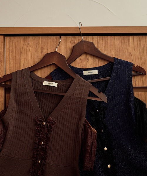 mideal（マイディール）の「lace design glitter peplum knit / レースデザイングリッターペプラムニット（ニット/セーター・レディース・ネイビー/ブラウン・FREE）」の15枚目の写真