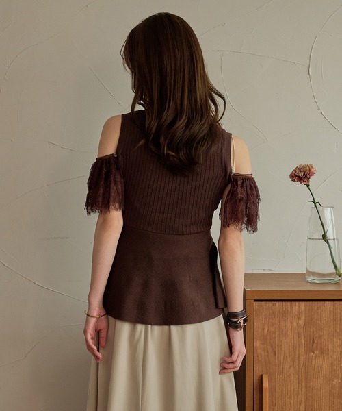 mideal（マイディール）の「lace design glitter peplum knit / レースデザイングリッターペプラムニット（ニット/セーター・レディース・ネイビー/ブラウン・FREE）」の17枚目の写真
