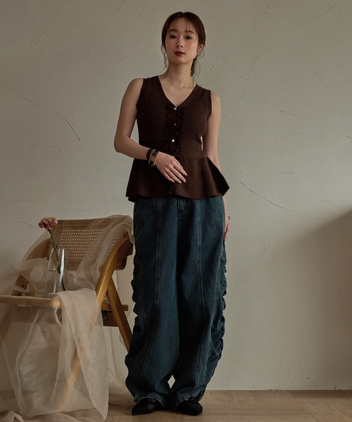 mideal（マイディール）の「lace design glitter peplum knit / レースデザイングリッターペプラムニット（ニット/セーター・レディース・ネイビー/ブラウン・FREE）」の10枚目の写真