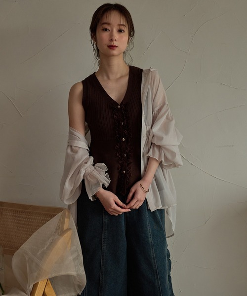 mideal（マイディール）の「lace design glitter peplum knit / レースデザイングリッターペプラムニット（ニット/セーター・レディース・ネイビー/ブラウン・FREE）」の11枚目の写真