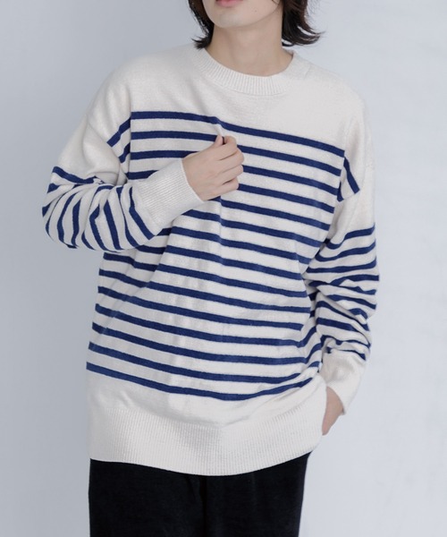 nestwell(ネストウェル)の「NANDINA BD / ボーダー長袖トップスMENS(ニット/セーター・メンズ・ブラック/アイボリー・L/M)」の1枚目の写真
