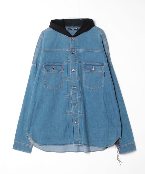 mastermind JAPAN(マスターマインド)の「LIGHT OZ HOODED DENIM SHIRT(シャツ/ブラウス・メンズ・インディゴブルー/ブラック・XL)」の1枚目の写真