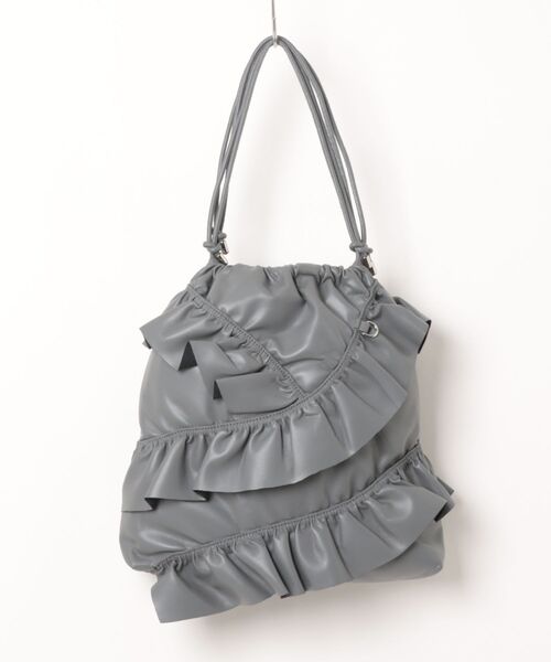 cache cache(カシュ カシュ)の「カシュカシュ cachecache / アシンメトリーフリルドロストショルダーバッグ(ショルダーバッグ・レディース・ブラック/グレー・FREE)」の2枚目の写真