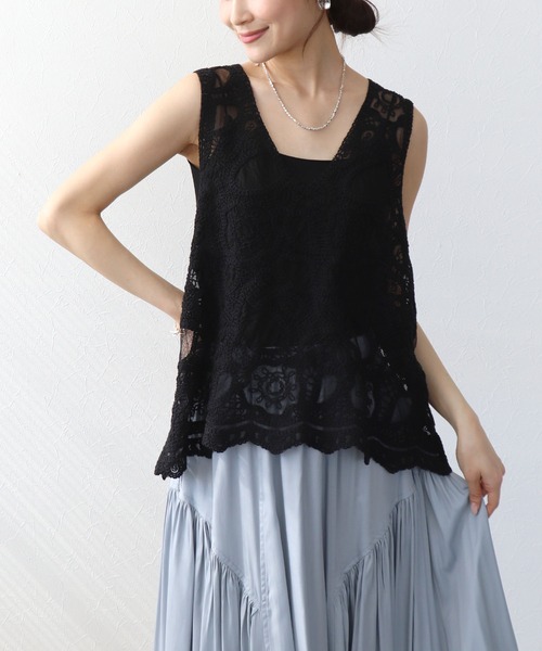Jines(ジネス)の「刺繍2wayタンク(Tシャツ/カットソー・レディース・ホワイト/ブラック・38)」の2枚目の写真
