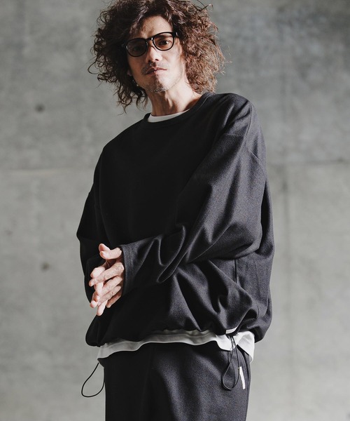 GLIMCLAP（グリムクラップ）の「mlt5756-Knit-Like Oversized Jersey Top ニットソーロンT(211-008-gla-cg)（Tシャツ/カットソー・メンズ・キャメル/ミックスグレー/ブラック/パープル・M/S/L）」の2枚目の写真