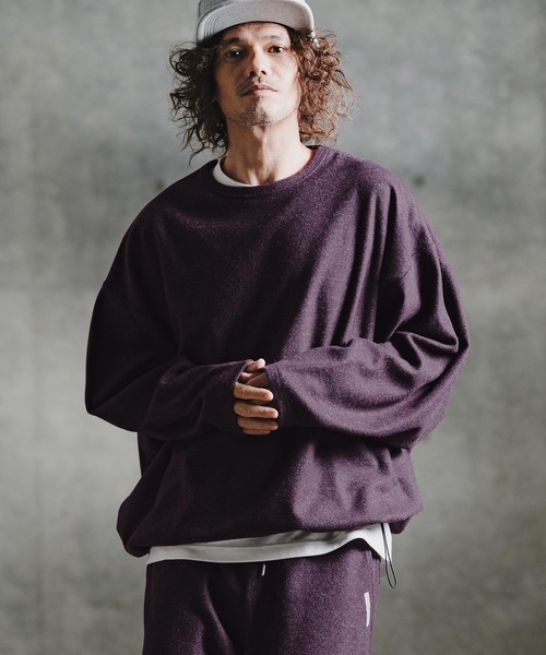 GLIMCLAP（グリムクラップ）の「mlt5756-Knit-Like Oversized Jersey Top ニットソーロンT(211-008-gla-cg)（Tシャツ/カットソー・メンズ・キャメル/ミックスグレー/ブラック/パープル・M/S/L）」の5枚目の写真