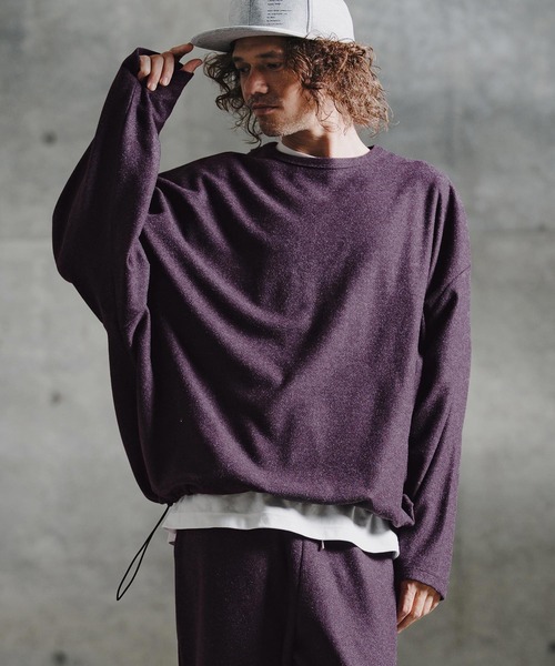 GLIMCLAP（グリムクラップ）の「mlt5756-Knit-Like Oversized Jersey Top ニットソーロンT(211-008-gla-cg)（Tシャツ/カットソー・メンズ・キャメル/ミックスグレー/ブラック/パープル・M/S/L）」の6枚目の写真