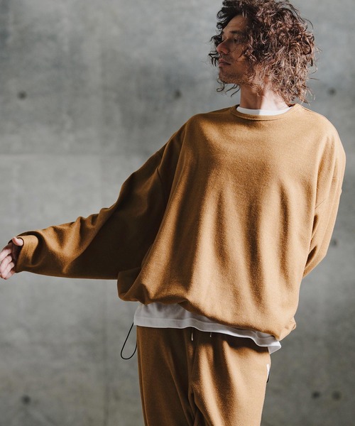 GLIMCLAP（グリムクラップ）の「mlt5756-Knit-Like Oversized Jersey Top ニットソーロンT(211-008-gla-cg)（Tシャツ/カットソー・メンズ・キャメル/ミックスグレー/ブラック/パープル・M/S/L）」の12枚目の写真