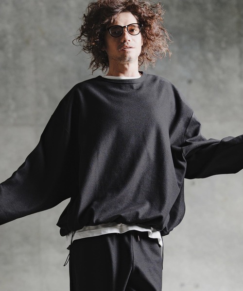 GLIMCLAP（グリムクラップ）の「mlt5756-Knit-Like Oversized Jersey Top ニットソーロンT(211-008-gla-cg)（Tシャツ/カットソー・メンズ・キャメル/ミックスグレー/ブラック/パープル・M/S/L）」の19枚目の写真