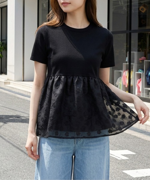 SUGAR BISKET(シュガービスケット)の「花柄ジャガード ペプラムカットソー(Tシャツ/カットソー・レディース・ホワイト/ブラック・フリー)」の19枚目の写真