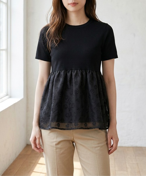 SUGAR BISKET(シュガービスケット)の「花柄ジャガード ペプラムカットソー(Tシャツ/カットソー・レディース・ホワイト/ブラック・フリー)」の21枚目の写真