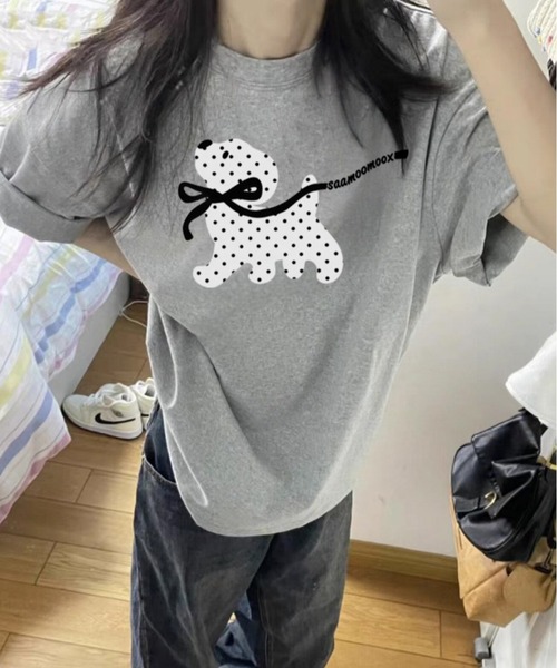 HALEY PESCA(ヘーリーペスカ)の「HALEY PESCA/ドットアニマルプリント 半袖Tシャツ(Tシャツ/カットソー・レディース・グレー/ブルー/ネイビー/ブラック/ライトグレー・SMALL/MEDIUM)」の4枚目の写真