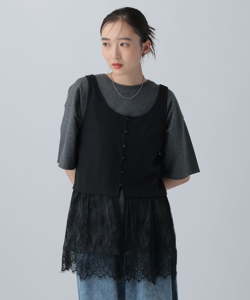 LEPSIM(レプシィム)の「変形テレコレースドッキングノースリーブ 1057217(Tシャツ/カットソー・レディース・グレー/ブラック/チャコールグレー・FREE)」の5枚目の写真